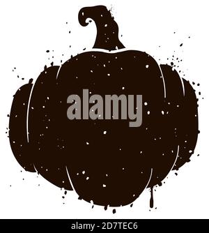 Graffiti with dark silhouette of pumpkin for Halloween, isolated over white background. Stock Vector