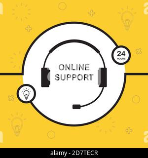 Online support concept background,black headphone in circle, Stock Vector