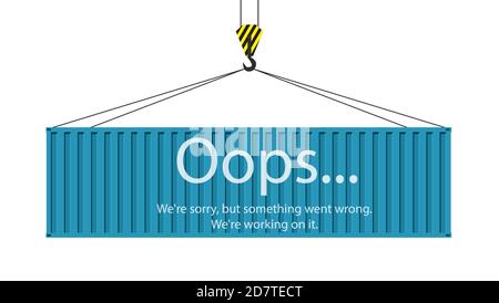 Blue cargo container hanging on a crane hook Stock Vector