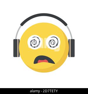 Sad face emoji with large Ear Headphones Stock Vector