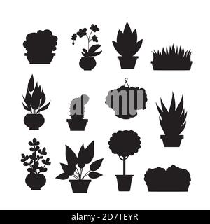 house plants silhouettes,isolated on white background, Stock Vector