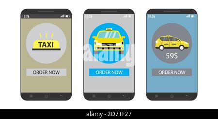 Taxi service app on mobile screen,flat Stock Vector