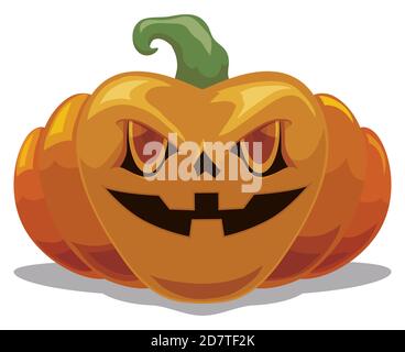 Cartoon pumpkin with evil and wicked gesture and shiny rind, isolated over white background. Stock Vector