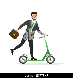 Business man riding on kick scooter to work Stock Vector