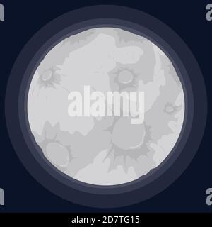 Glowing full moon in a night view with its craters over dark background. Stock Vector