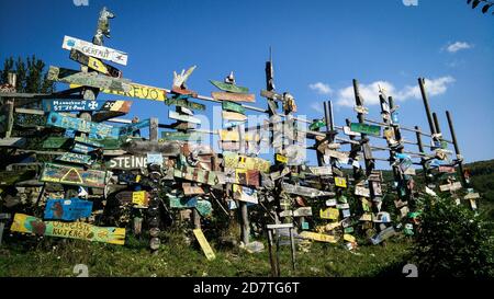 Volonteers boards at the entry of the Kuterevo bears sanctuary in Croatia, protection of the wild animals Stock Photo