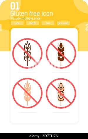 Gluten free icon with multiple style isolated on white background. Vector illustration icon for web design, ui, ux, cellular applications, food, apps Stock Vector