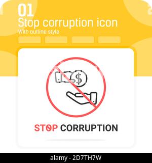 Stop corruption premium icon with thin outline style on isolated on white background. Vector creative illustration symbol design template for business Stock Vector
