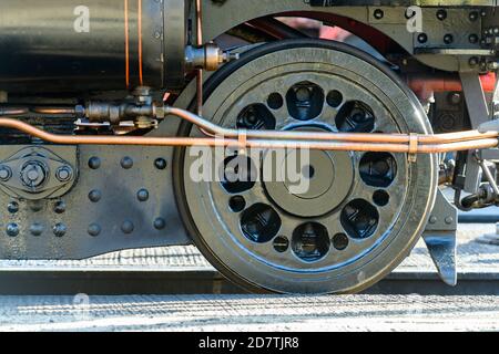 Steam engine wheel close up detail Stock Photo