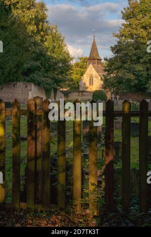 St Helens Church . Boultham Park Lincoln, Boultham Park, Lincoln, Lincolnshire, seating, shelter, area, park bench. Stock Photo