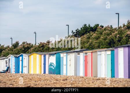 Bognor Regis, September 10th 2020: Colourful beach huts at Bognor Regis Stock Photo