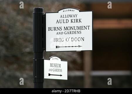 Alloway, Ayrshire, Scotland, UK. Direction sign on cart track known as Poets Path between Burns Cottage and Museum Stock Photo