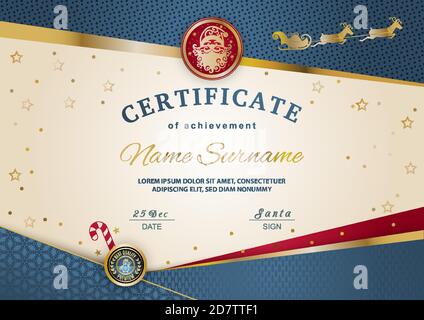 Christmas certificate with Santa Claus in emblem. Winter background for New Year congratulations Stock Vector