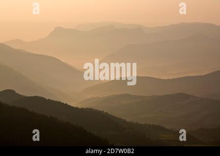 View at dawn over Hautes-Alpes from Col de Perty, The Baronnies, Provence, France Stock Photo