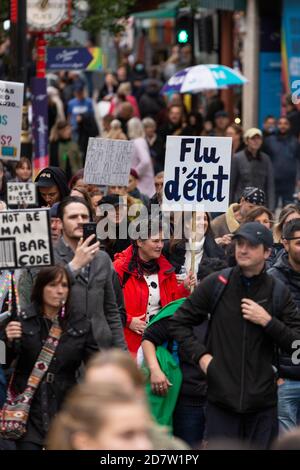 Crowd marching during an anti-lockdown rally in London, 24 October 2020 Stock Photo