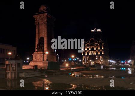Syracuse, New York, USA. October 25, 2020. View of Clinton Square in downtown Syracuse, New York at nighttime Stock Photo