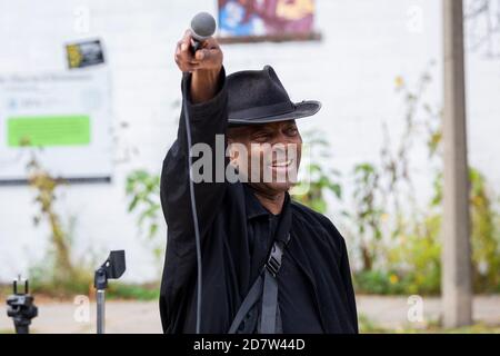 October 24, 2020. Boston, MA. About 50 activists rallied and lined Melnea Cass Boulevard  to protest a controversial plan to cut down about a quarter Stock Photo