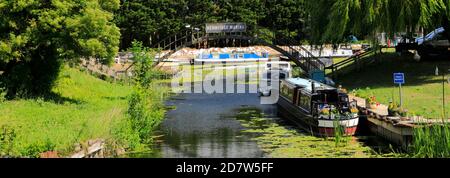 Narrowboats at the Hermitage Marina, Earith village, Cambridgeshire; England, UK Stock Photo