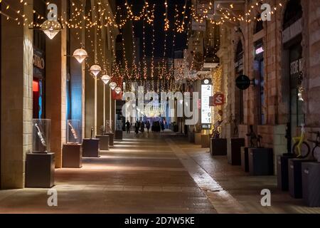 Nightlife scene at Mamilla Mall, also known as Alrov Mamilla Avenue a shopping street and the only open-air mall near the old city in West Jerusalem Israel Stock Photo