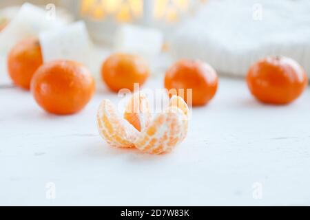 mandarin oranges. ripe juicy peeled mandarin orange. isolated on white background Stock Photo