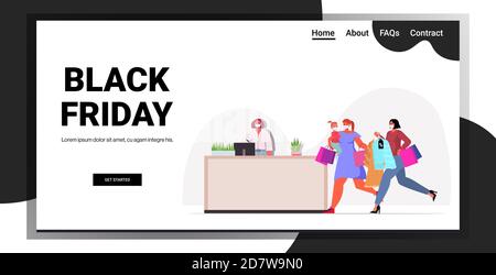 women in masks buying clothes at seasonal sales in clothing boutique black friday coronavirus quarantine concept full length copy space horizontal vector illustration Stock Vector