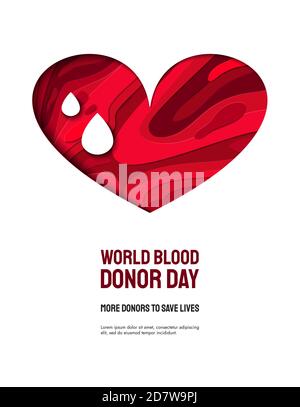 World donor day vector illustration for posters or invitations, medical design with 3d paper cut shapes. Stock Vector