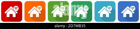 Internet, home, house icon set, flat design vector illustration in 6 colors options for webdesign and mobile applications Stock Vector
