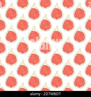 Illustration on theme big colored seamless purple fig, bright fruit pattern for seal. Fruit pattern consisting of beautiful seamless repeat fig. Simpl Stock Vector