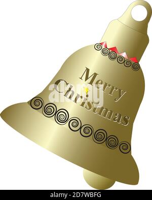 Golden Bell With Merry Christmas Emboss Stock Vector