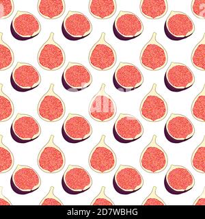 Illustration on theme big colored seamless purple fig, bright fruit pattern for seal. Fruit pattern consisting of beautiful seamless repeat fig. Simpl Stock Vector