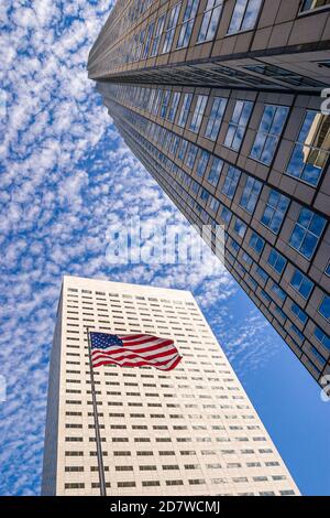 Miami Florida,Southeast Financial Center,high rise skyscraper skyscrapers building buildings Chopin Plaza US flag Stock Photo