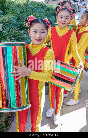 Florida Kendall Miami Dade College Chinese New Year Festival,performers Asian girl girls outfit costume costumes gymnasts acrobats, Stock Photo