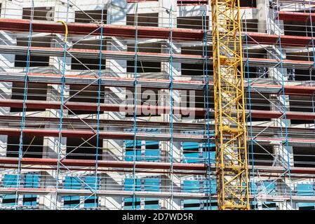 Hamburg, Germany - August 21, 2019: Metal scaffold on a skyscraper in Hamburg, Germany Stock Photo