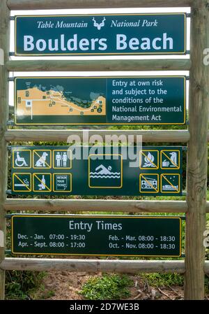 Tourist information board at Boulders Beach, Cape Town, Western Cape, South Africa. Stock Photo