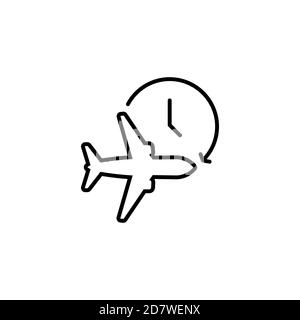 Flight time icon. Travel icon. Travel plane symbol, logo. Timer and air plane icon. Vector on isolated white background. EPS 10 Stock Vector