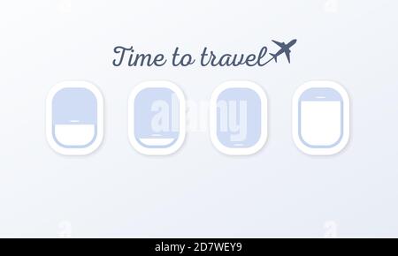 Time to travel banner. Airplane window. Vector on isolated white background. EPS 10 Stock Vector