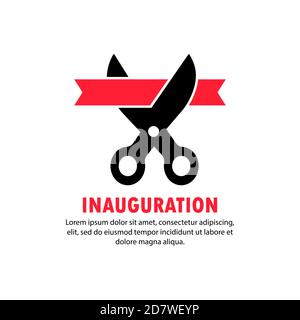 Inauguration banner. Scissors cut the ribbon. Vector on isolated white background. EPS 10 Stock Vector