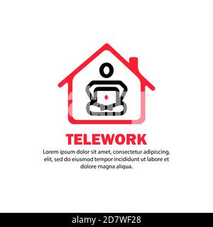 Telework banner. Human studying or working from home. Vector on isolated white background. EPS 10 Stock Vector