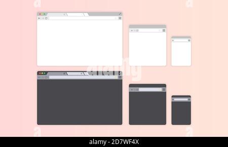 Browser window banner. Light and dark theme. Computer and phone display. Vector on isolated background. EPS 10 Stock Vector