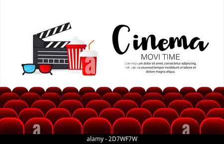 Cinema movie time banner. Vector on isolated white background. EPS 10 Stock Vector
