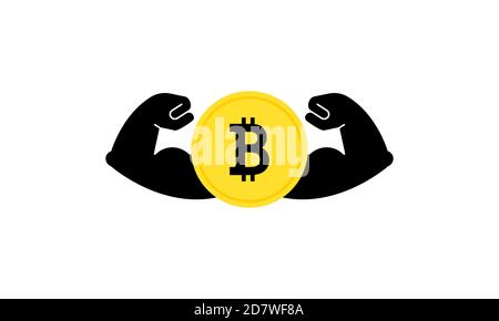 Strong bitcoin. Powerful cryptocurrency. Banking. Vector on isolated white background. EPS 10 Stock Vector