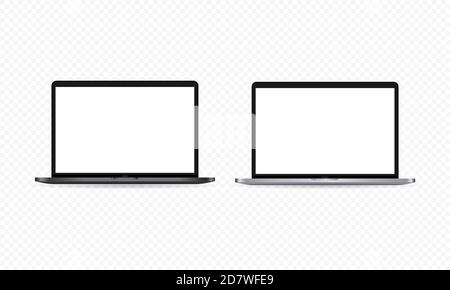 Realistic laptop monitor icon. Notebook display. White blank screen. Dark and light theme. Vector on isolated transparent background. EPS 10 Stock Vector