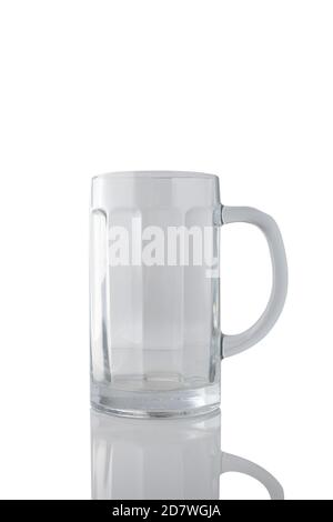 Empty beer mug glass transparent isolated on white background. Stock Photo