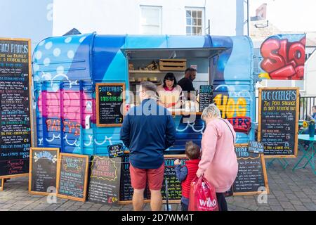 Food takeaway kiosk, Red Street, Carmarthen (Caerfyrddin), Carmarthenshire, Wales, United Kingdom Stock Photo