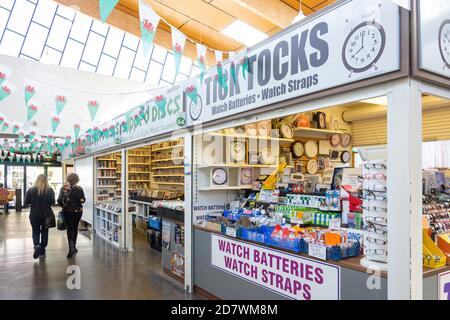 Stalls inside Carmarthen Indoor Market, Carmarthen (Caerfyrddin), Carmarthenshire (Sir Gaerfyrddin), Wales, United Kingdom Stock Photo