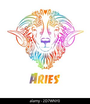 Zodiac signs - Aries colored . T-shirt print. Vector illustration. Mixed media Stock Vector
