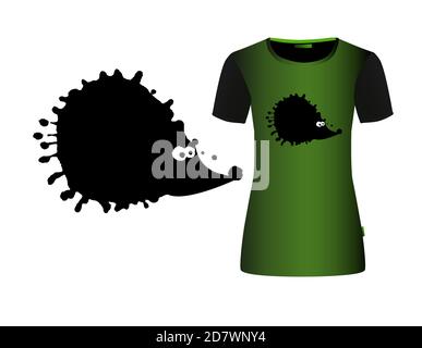 Black hedgehog from the blot. A monochrome abstract hedgehog. T-shirt print. Vector illustration Stock Vector