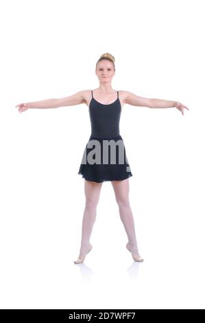 Beautiful artistic female ballerina working out, performing art ballet element Stock Photo