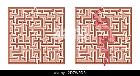 Vector 3D / Isometric Easy Square Maze - Labyrinth with Included Solution. Funny & Educational Mind Game for Coordination, Problems Solving, Decision Stock Vector