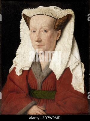 Title: Portrait of Margareta van Eyck Creator: Jan van Eyck Date: 1439 Medium: oil on panel Location: Groeningemuseum, Bruges Stock Photo